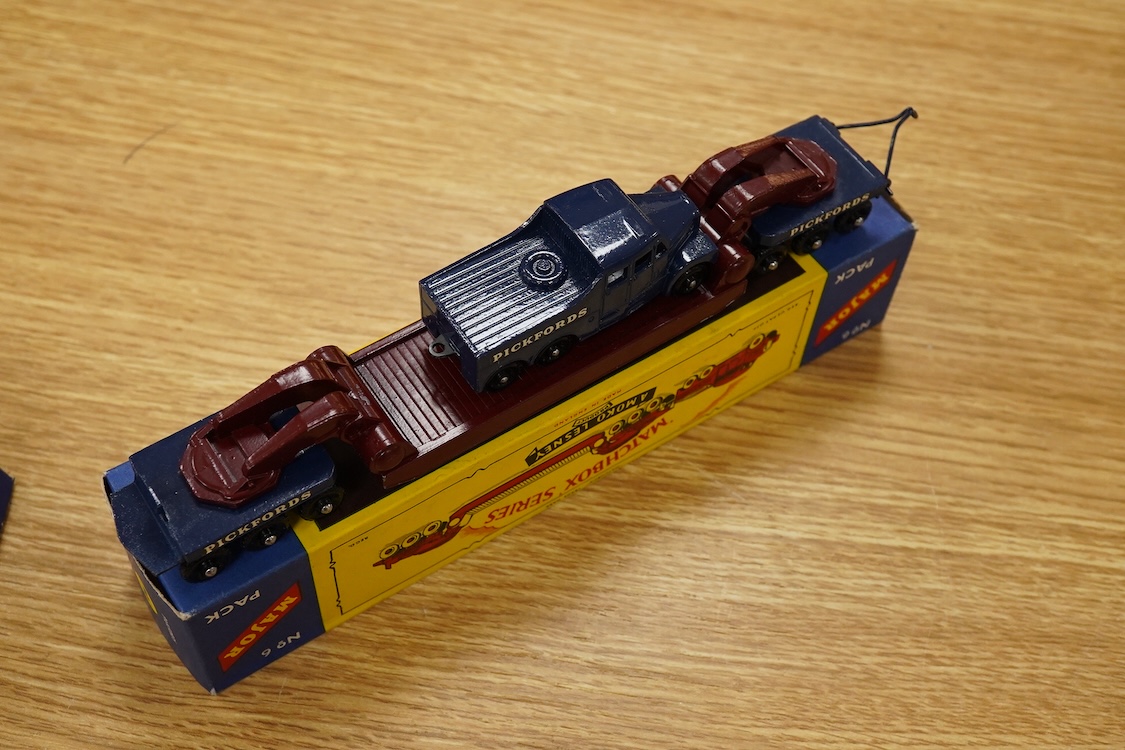 Fourteen Matchbox Series and early boxed Models of Yesteryear, including three Major Packs; No.1; Caterpillar Earthmover, No.3; Mighty Antar tank transporter and Centurion tank, No.6; Scammell transporter, together with